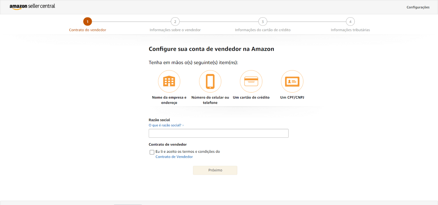 Painel de controle Amazon Seller Central: configure sua conta de vendedor na Amazon