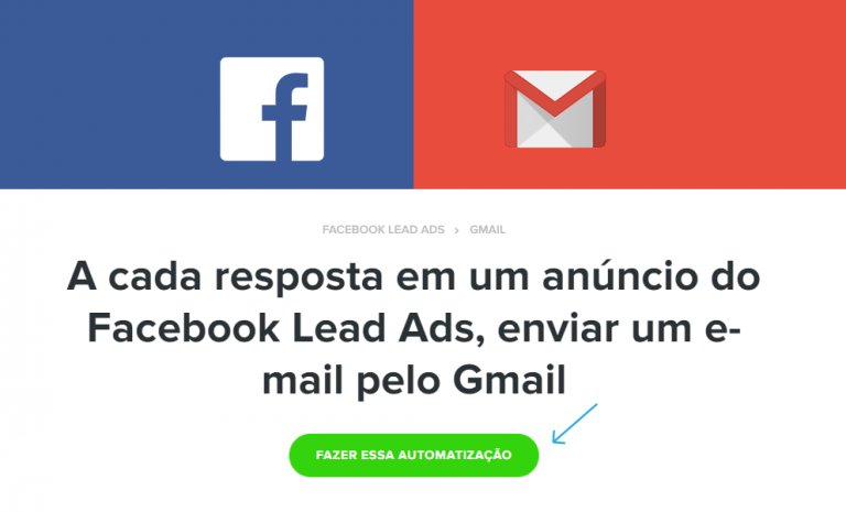 1. Selecione a automatização entre Facebook Lead ads e o Gmail e clique em  "FAZER ESTA AUTOMATIZAÇÃO"