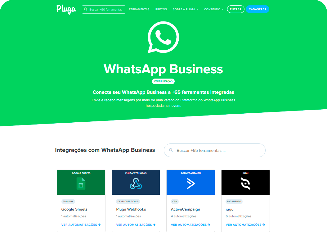 página integração whatsapp