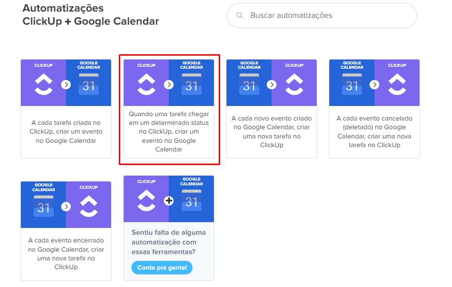 clickup google calendar página integração