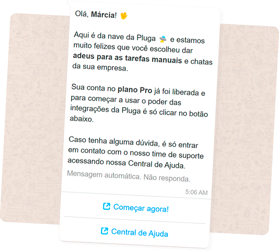 Mensagem automática enviada para o WhatsApp do cliente